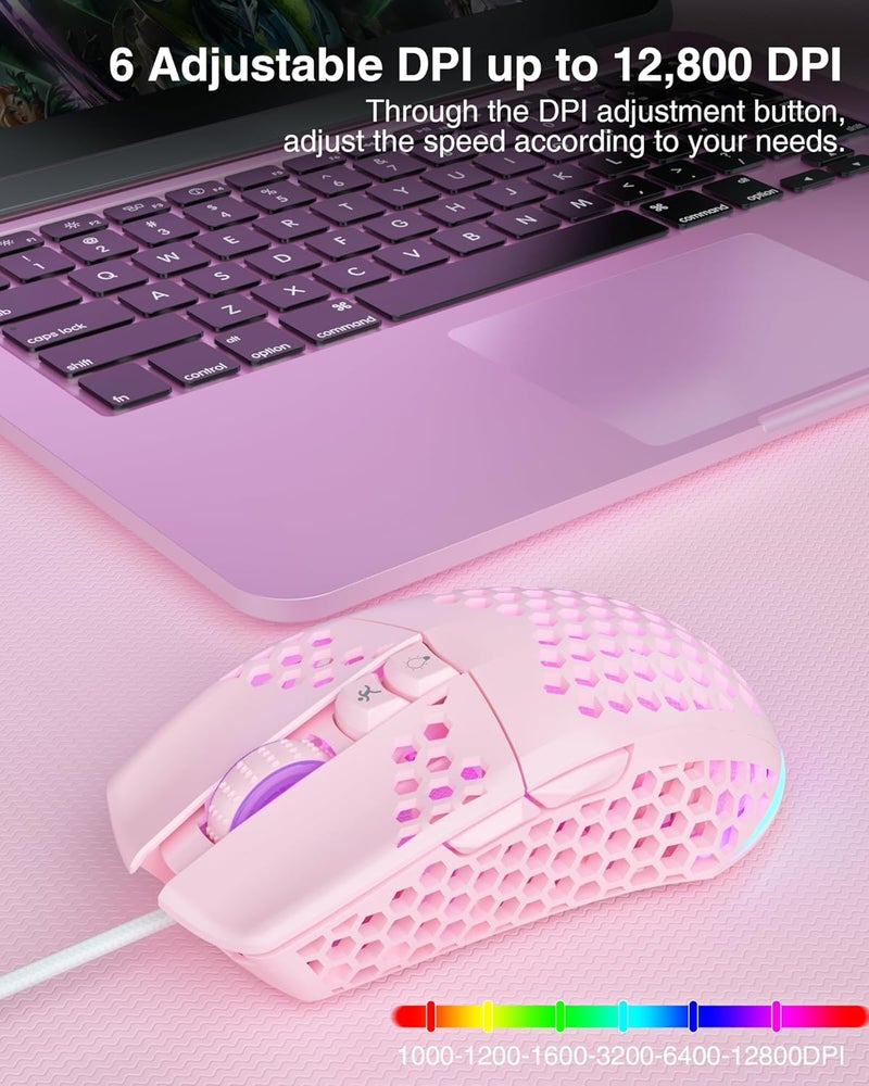 SOLAKAKA SM900 Gaming Mouse Wired with RGB,Honeycomb Shell,12800 DPI Wired Gaming Mouse with Buttons,Computer Mouse for Laptop/PC,Pink - Image 3